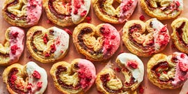 strawberry palmiers with pink and white icing