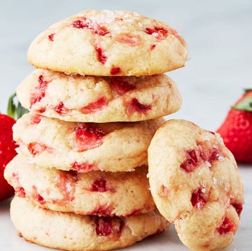 a stack of cookies with strawberries