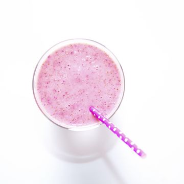Strawberry Smoothie with Drinking Straw, Elevated View