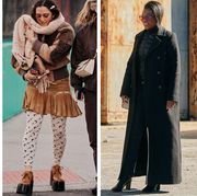 a collage of harpers bazaar editors at new york fashion week to illustrate a guide to new york fashion week outfits