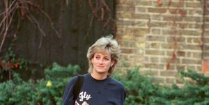 london november 1995 princess diana, princess of wales, wearing virgin atlantic sweatshirt, leaves chelsea harbour club, london in november, 1995 photo by anwar husseinwireimage