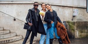 paris, france   march 02  brazilian models amira pinheiro, samile bermannelli and angelica alves take a selfie on and iphone after the akris show during paris fashion week fallwinter 2020 on march 02, 2020 in paris, france photo by melodie jenggetty images