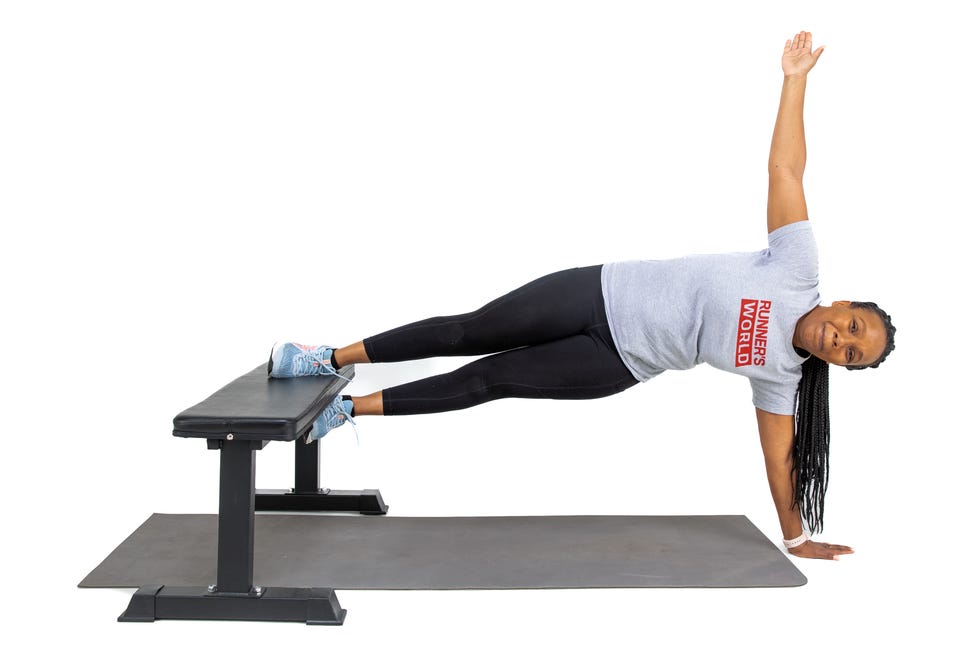 a woman doing strength exercises against a white background