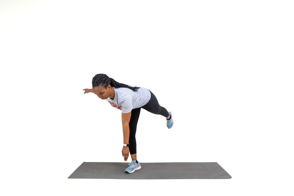 a woman doing strength exercises against a white background