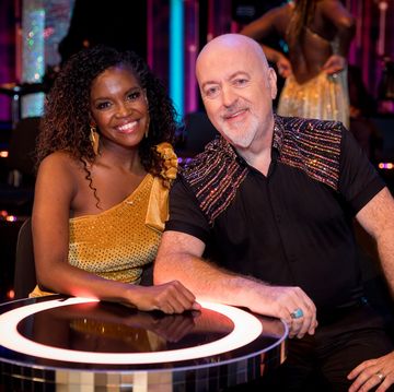 strictly come dancing 2020   bill bailey and oti mabuse sitting at a table together