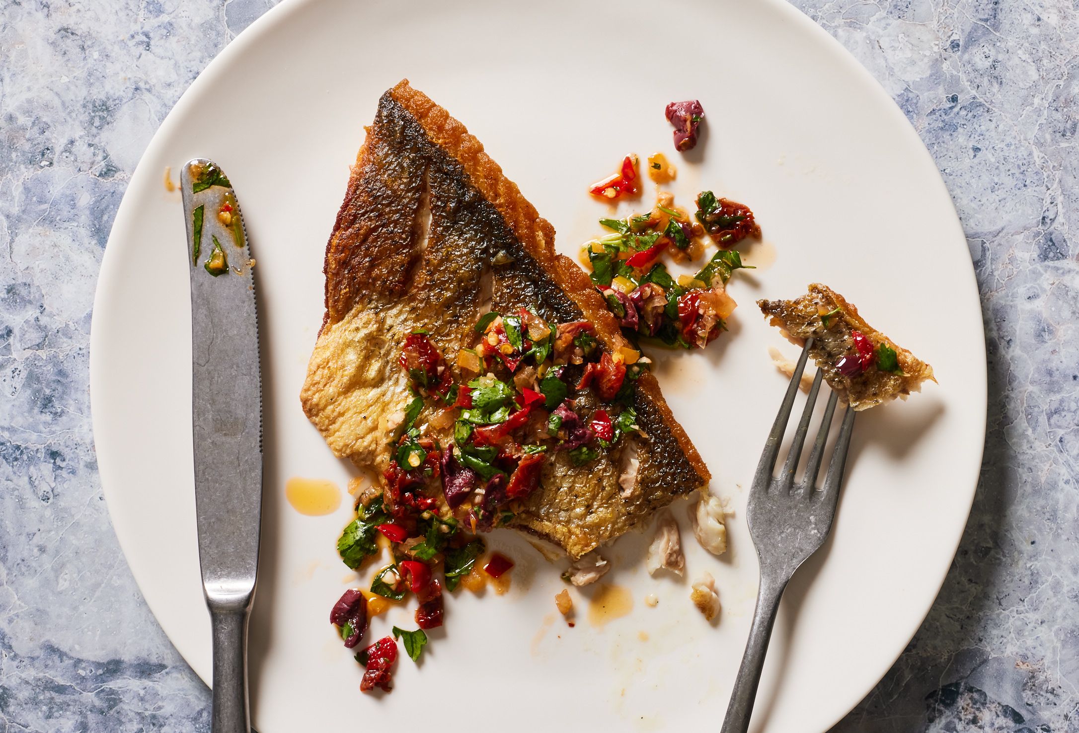 Striped Bass Recipe - How to Make Striped Bass With Herb-Olive Salsa
