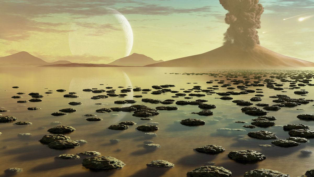 an illustration of stromatolites on early earth