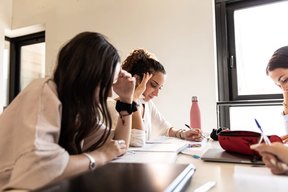 students focused on the study in a public library