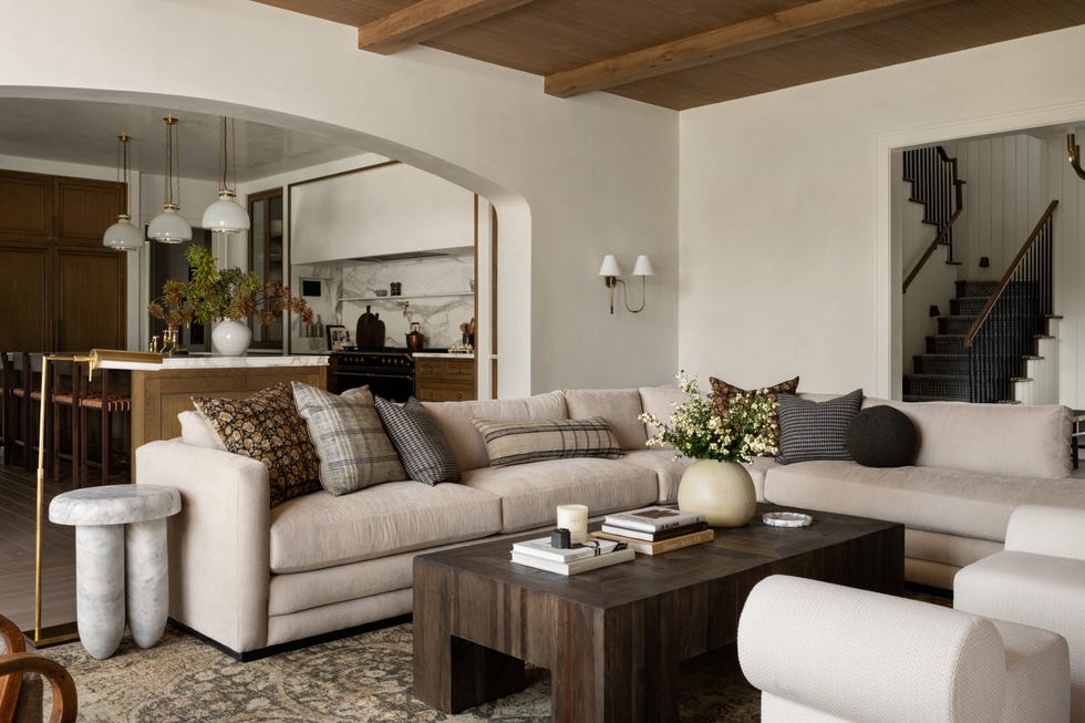 a living room with a couch and a coffee table