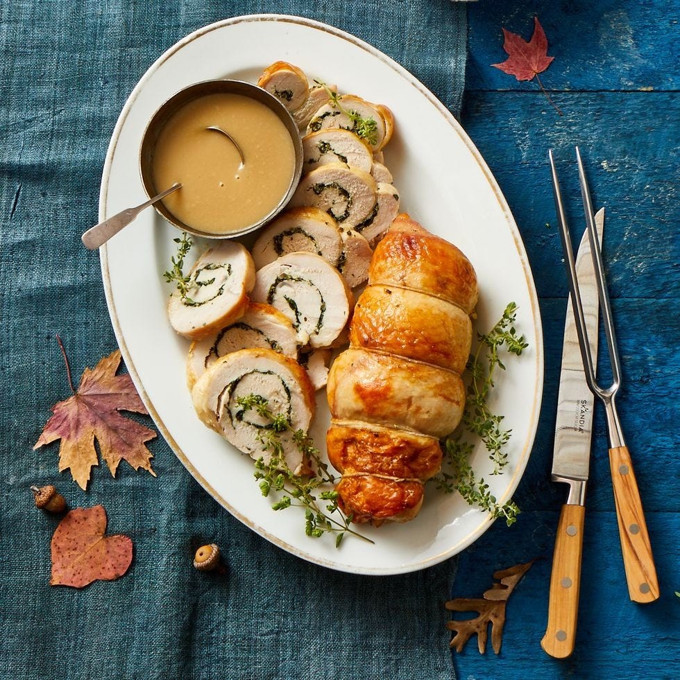 stuffed turkey breast with gravy served on the side