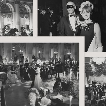 a collage of women in formalwear attending a ball
