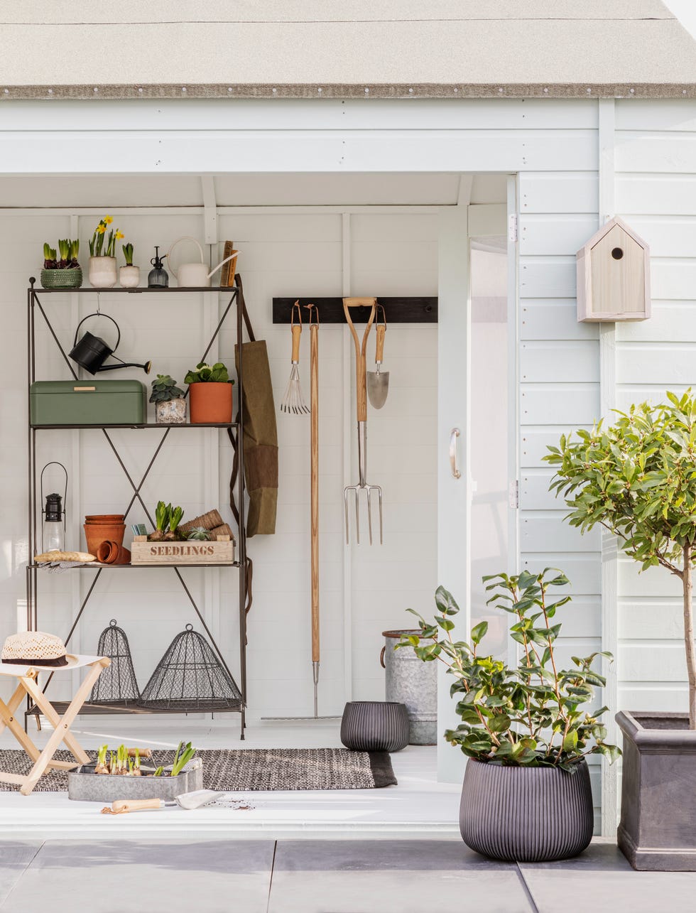 stylish garden with grey tiles
