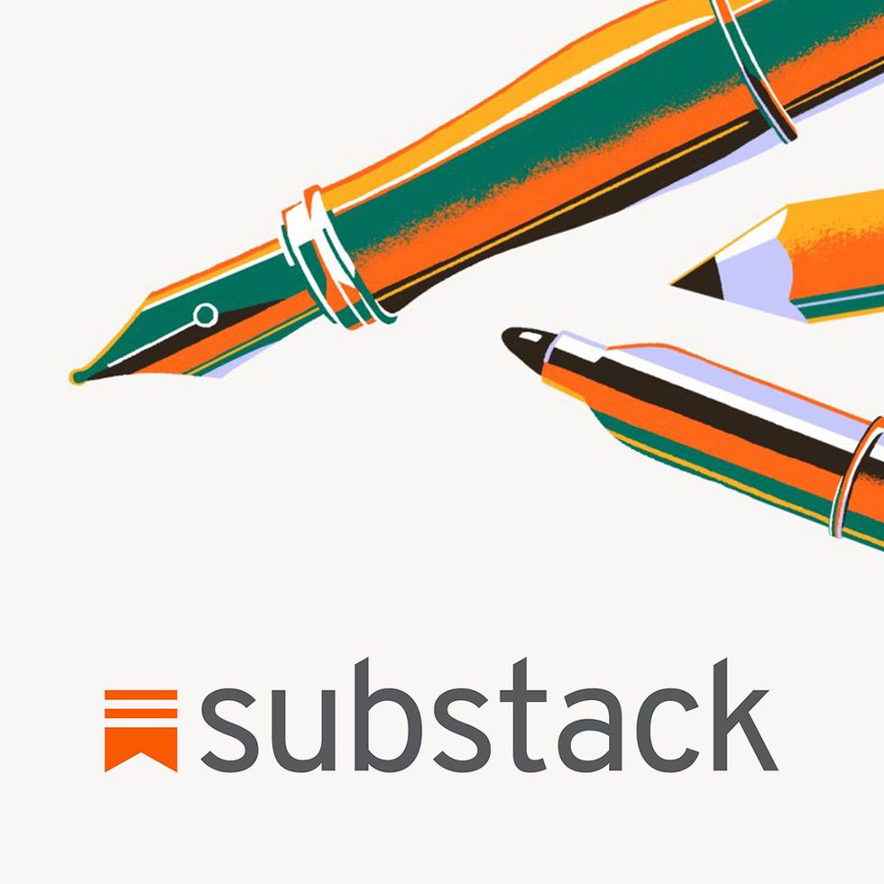the substack logo with illustrations of pens and pencils