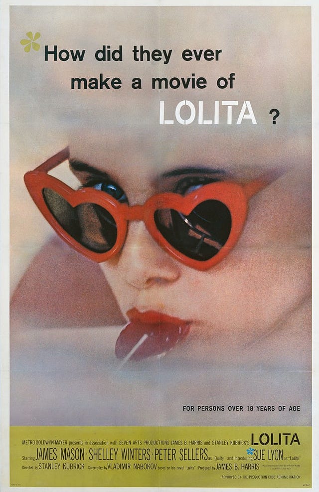 Il poster del film Lolita con la foto iconica di Sue Lyon scattata da Bert Stern