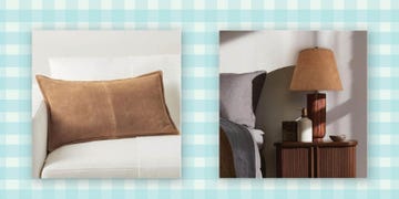 decorative home furnishings including a pillow and a bedside lamp