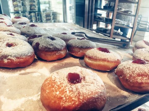 sufganiyot doughnuts and pastry in the bakery shop