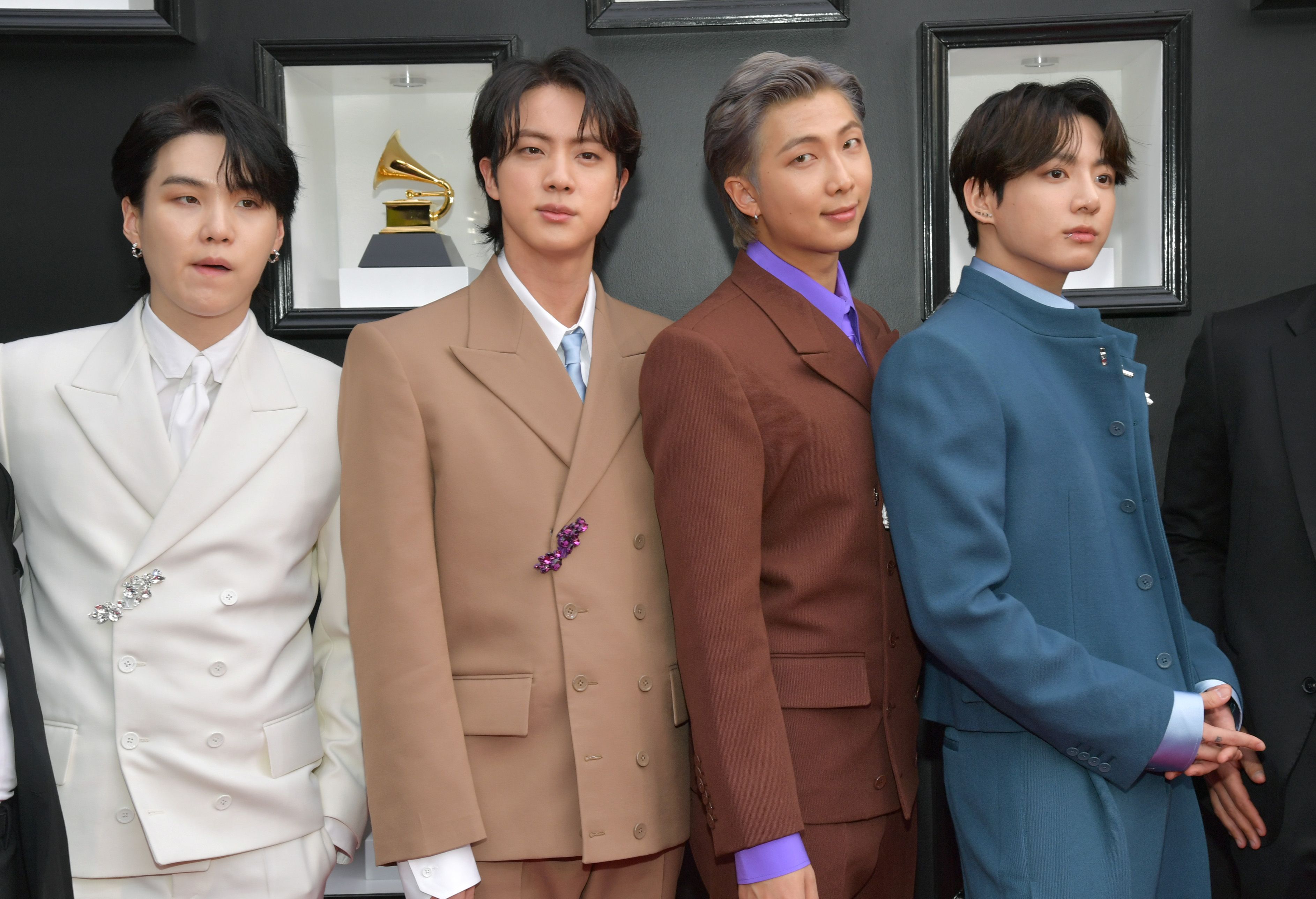 See Bts' Jin, Jimin, Suga, Rm, J-Hope, V, And Jungkook'S Grammys 2022  Outfits