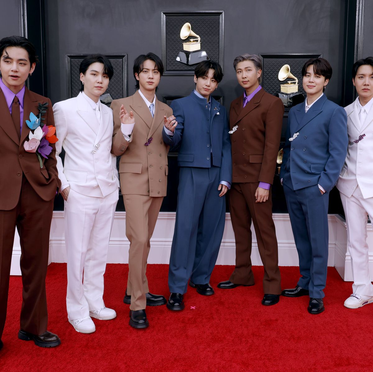 BTS Wears Coordinating Suits at Grammy Awards Red Carpet 2022