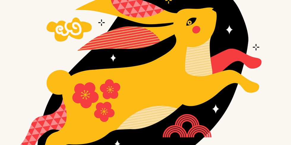chinese new year 2023 chinese zodiac rabbit symbol lunar new year moon hare runs across the starry sky happy mid autumn festival square card with asian style colored flat vector illustration