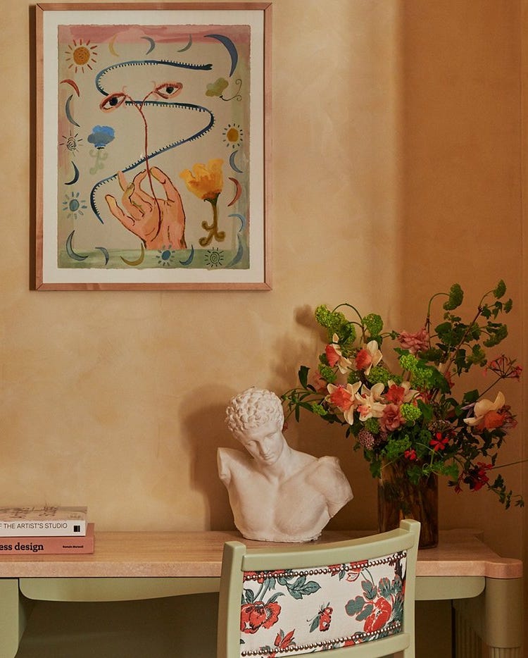 a stylish workspace with art and decorative elements a stylish workspace with art and decorative elements
