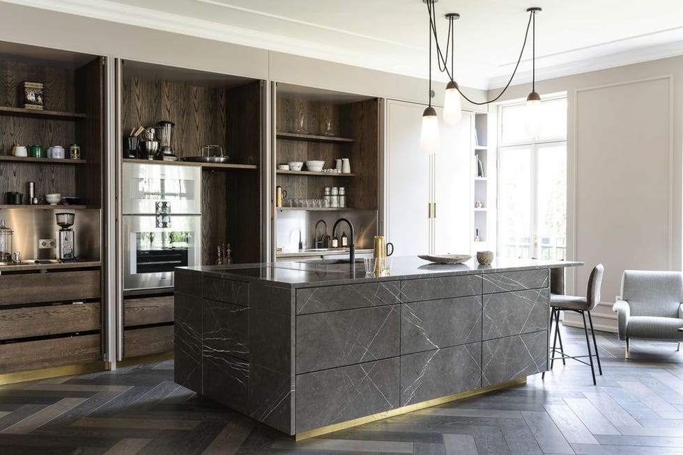 Furniture, Room, Interior design, Cabinetry, Property, Countertop, Floor, Building, Table, Kitchen, 