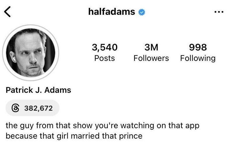 suits meghan markle patrick j adams instagram