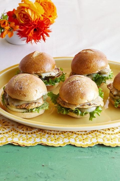 grilled chicken sliders on yellow plate