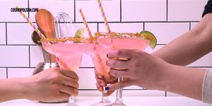 Drink, Pink, Alcoholic beverage, Cocktail, Stemware, Distilled beverage, Pink lady, Wine glass, Hand, Champagne stemware, 