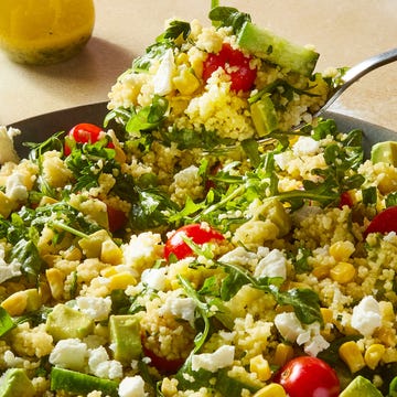 Summer Couscous Salad summer couscous salad with cucumber, tomato, avocado, and feta