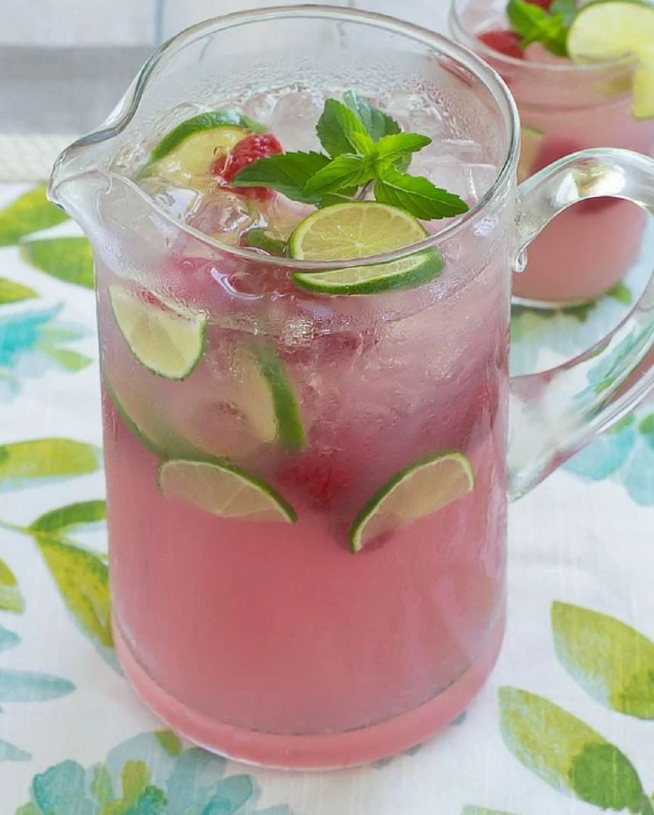 summer drinks pitcher of fruity pink lemonade