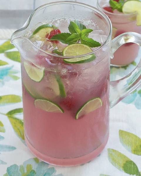 summer drinks pitcher of fruity pink lemonade