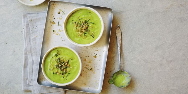 Summer pea, mint and avocado soup with quinoa