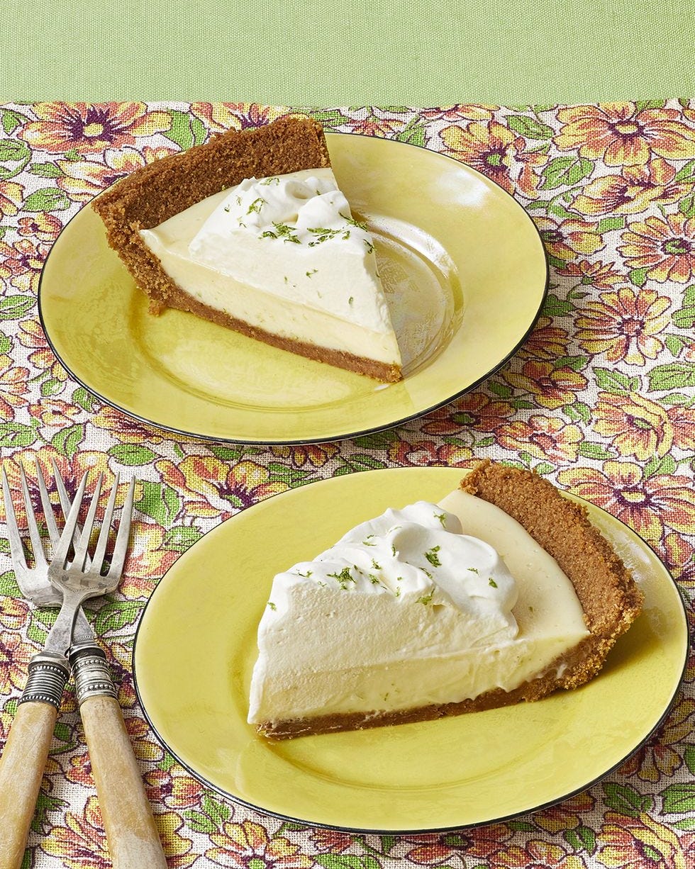 classic key lime pie two slices on yellow plates