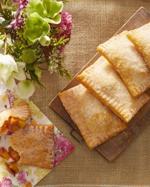 fried peach ginger hand pies with flowers