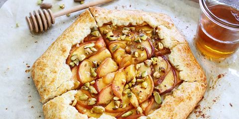 peach pistachio and honey galette