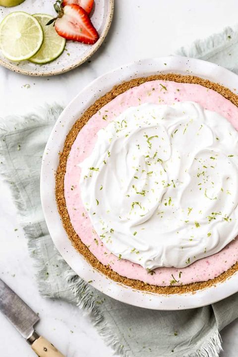 strawberry margarita pie in white dish