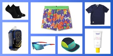 socks, shorts, tshirt, sunscreen, hat, sunglasses, water bottle