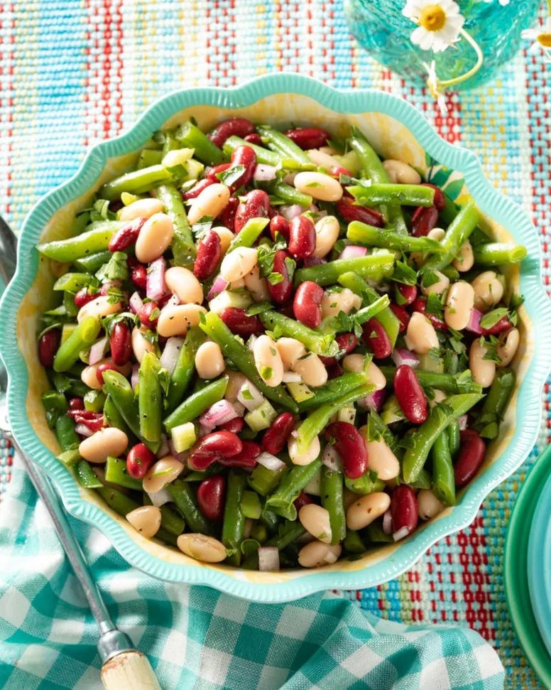 classic three bean salad with green beans and white beans