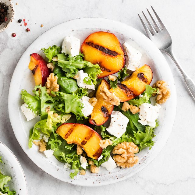 summer salad with grilled peaches and feta cheese