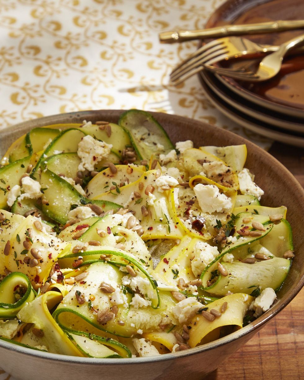 squash ribbon salad with sunflower seeds