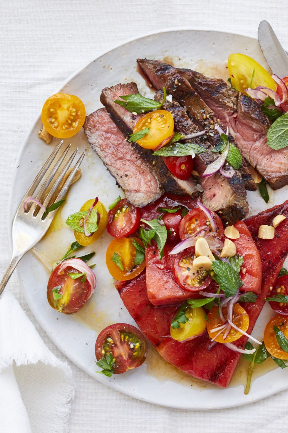 cookout menu   grilled watermelon salad with steak and tomatoes