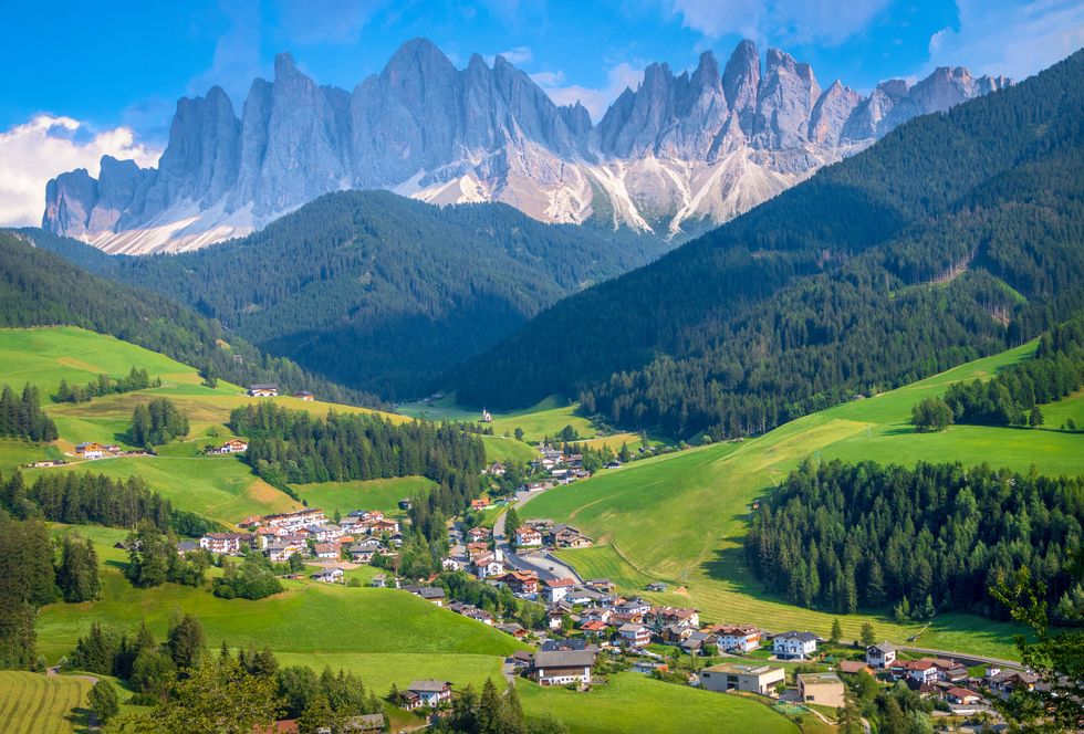 summer scenery at st magdalena, funes valley, dolomites, south tyrol, italy