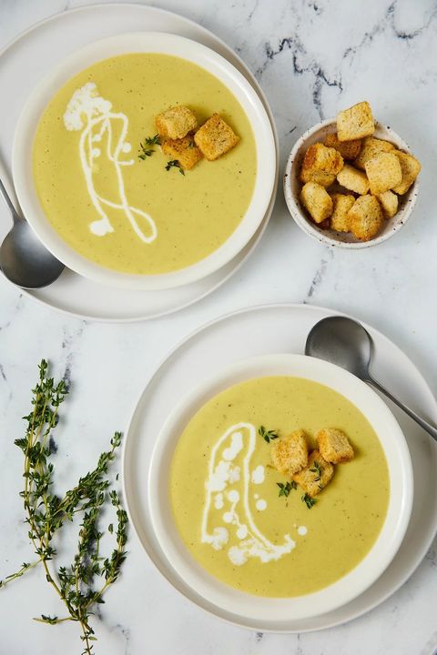 creamy yellow squash soup with croutons