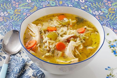 lemon chicken orzo soup with carrots and celery