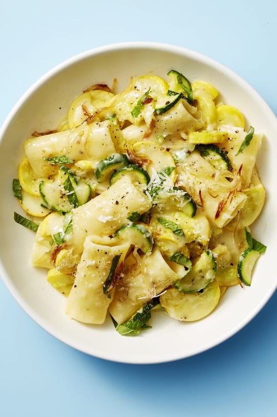 summer squash, mint, and pecorino pasta