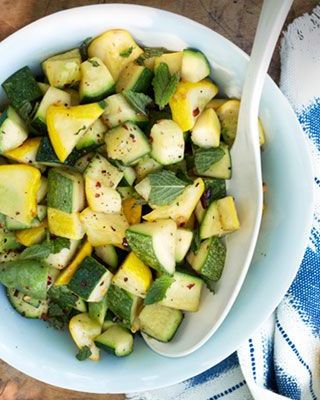 baby summer squash with ricotta and mint