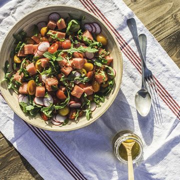 summer watermelon salad at sunset