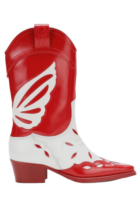 Footwear, Boot, White, Red, Shoe, Cowboy boot, Rain boot, High heels, Carmine, Durango boot, 