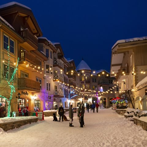 Town, Snow, Winter, Building, Night, Neighbourhood, Human settlement, Street, Mixed-use, City, 