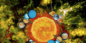 the sun surrounded by smaller planets